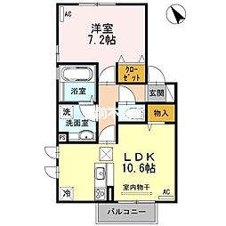 イリーデ白川2 1LDKの間取図画像