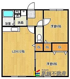 エヴァーグリーン神埼壱番館 2LDKの間取図画像