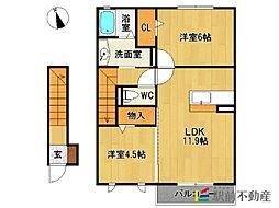 ヴィラウィステリア神埼A 2LDKの間取図画像