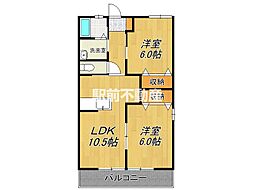 グロワールB 2LDKの間取図画像