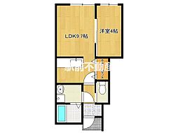 メゾンドフルールD 1LDKの間取図画像