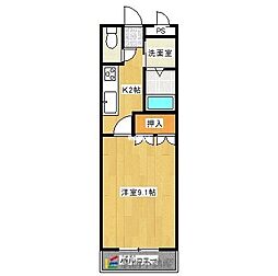 エバーハイム岩津 1Kの間取図画像