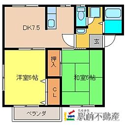 グリーンヒル龍ケ原C 2DKの間取図画像