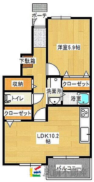 福岡県八女郡広川町久泉(賃貸アパート1LDK・1階・43.10㎡)の写真 その2