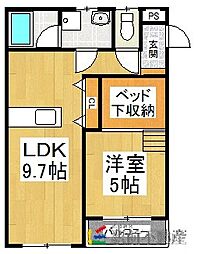 リバティー室岡 1LDKの間取図画像