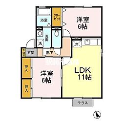 キャッスル徳久D 2LDKの間取図画像