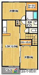 ヴィラ・クレイン2 2LDKの間取図画像