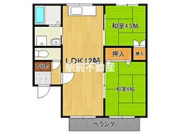 セントラル大木ハイツ 2LDKの間取図画像