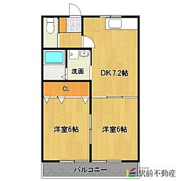 ブランドール筑後 2DKの間取図画像