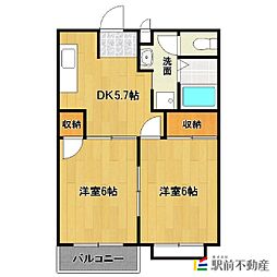 1号線ハイツB 2DKの間取図画像