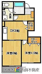 ケント・アヴェニュー弐番館 2DKの間取図画像