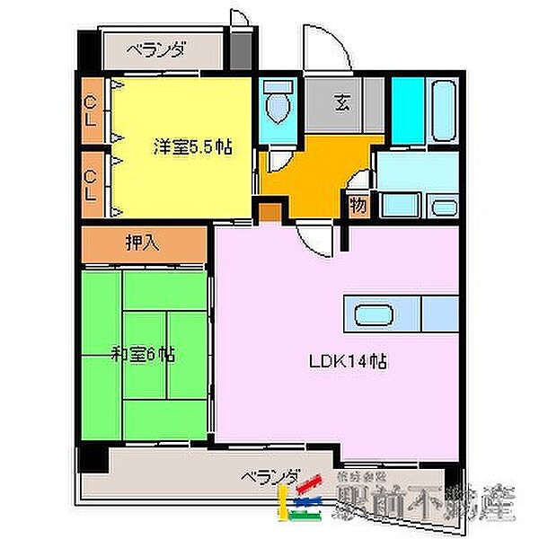 橋爪第2ビル　アダージォ 403｜福岡県八女市吉田(賃貸マンション2LDK・4階・65.77㎡)の写真 その2