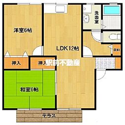 アムール・シャトーB棟 2LDKの間取図画像
