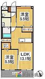 ホークタウン八女 2LDKの間取図画像