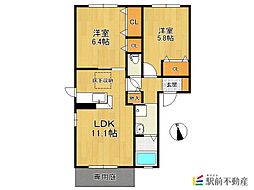 ソレイユA 2LDKの間取図画像