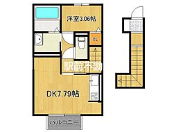 D-room夢1号棟 1DKの間取図画像