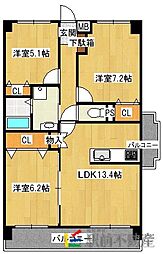 サンルージュ春日 2SLDKの間取図画像