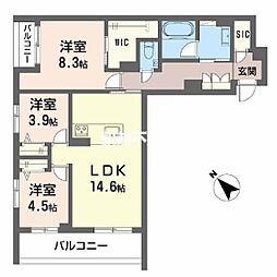 シャーメゾン トレゾール 3LDKの間取図画像
