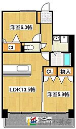 ブランコート筑紫野 2LDKの間取図画像