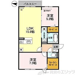 セジュール春日 2LDKの間取図画像