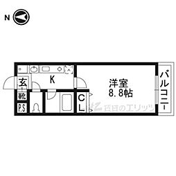 ソレイユ東奈良 1Kの間取図画像