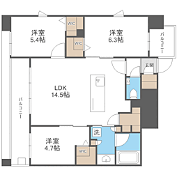エンクレスト博多EXCEED 3LDKの間取図画像