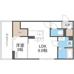 トリシア博多麦野　壱番館 1階1LDKの間取り