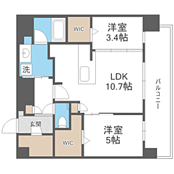 エンクレスト博多PARKSIDE 2LDKの間取図画像
