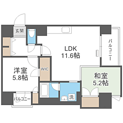 レジディア西新 2LDKの間取図画像