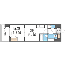 ウィスタリアレジデンス博多 1DKの間取図画像