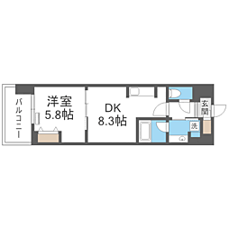 ウィスタリアレジデンス博多 1DKの間取図画像