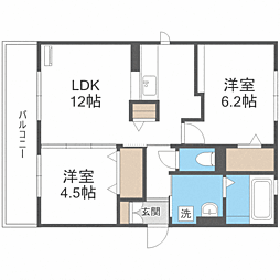 D-room長住北B 2LDKの間取図画像