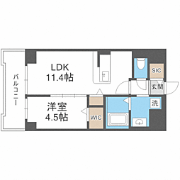 ドゥバーグ渡辺通 1LDKの間取図画像