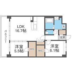 ビオネ美野島 2LDKの間取図画像