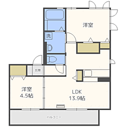 D-room長住北A 2LDKの間取図画像
