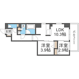MODERN PALAZZO博多Bay 2LDKの間取図画像