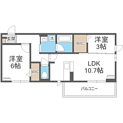 トリシア野多目I I 2LDKの間取図画像
