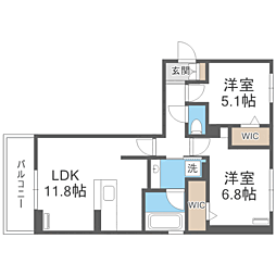 トリシア野多目II II 2LDKの間取図画像