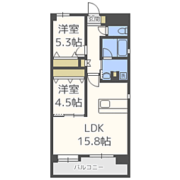 グランシャリオ高宮東 2LDKの間取図画像