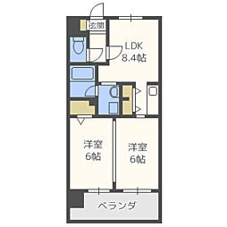 アジリア博多イースト 2DKの間取図画像
