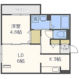 D-room麦野弐番館 1LDKの間取図画像