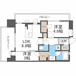 アクタス福岡県庁前グランネクスト 2LDKの間取図画像