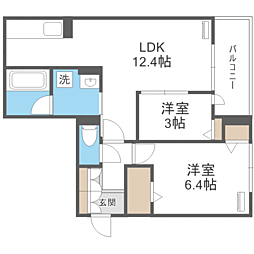 サニーサイド箱崎 2LDKの間取図画像