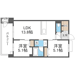S-RESIDENCE愛宕SOUTH 2LDKの間取図画像