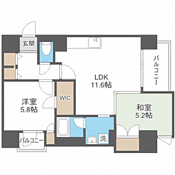 レジディア西新 2LDKの間取図画像