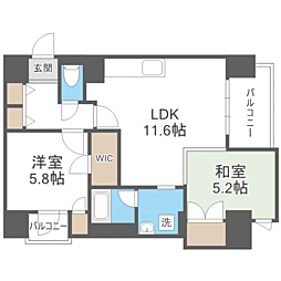 レジディア西新 2LDKの間取図画像