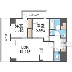 LexusGarden箱崎タワーズEAST 2LDKの間取図画像