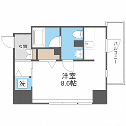 警固クレスタリア ワンルームの間取図画像