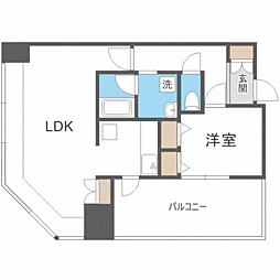 KDXレジデンス大濠ハーバービュータワー 1LDKの間取図画像