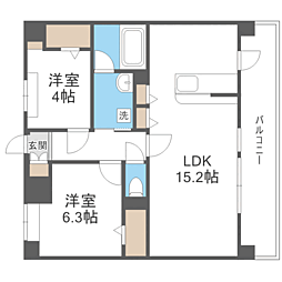 LIBTH博多住吉PREMIER 2LDKの間取図画像